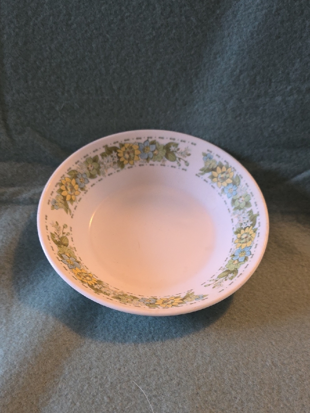 Noritake White Ceramic Soup Bowl with Yellow and Green Floral Border